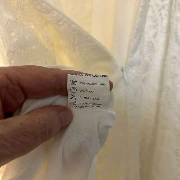 HomRain Floral Eyelet Lace Dress Off The Shoulder High Low Hem Dress L - Picture 11 of 13